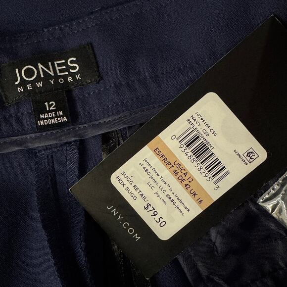 Jones New York SZ 12 Dress Pants Flat Front Zip-Fly Stretch High-Rise Navy Blue - Picture 6 of 7